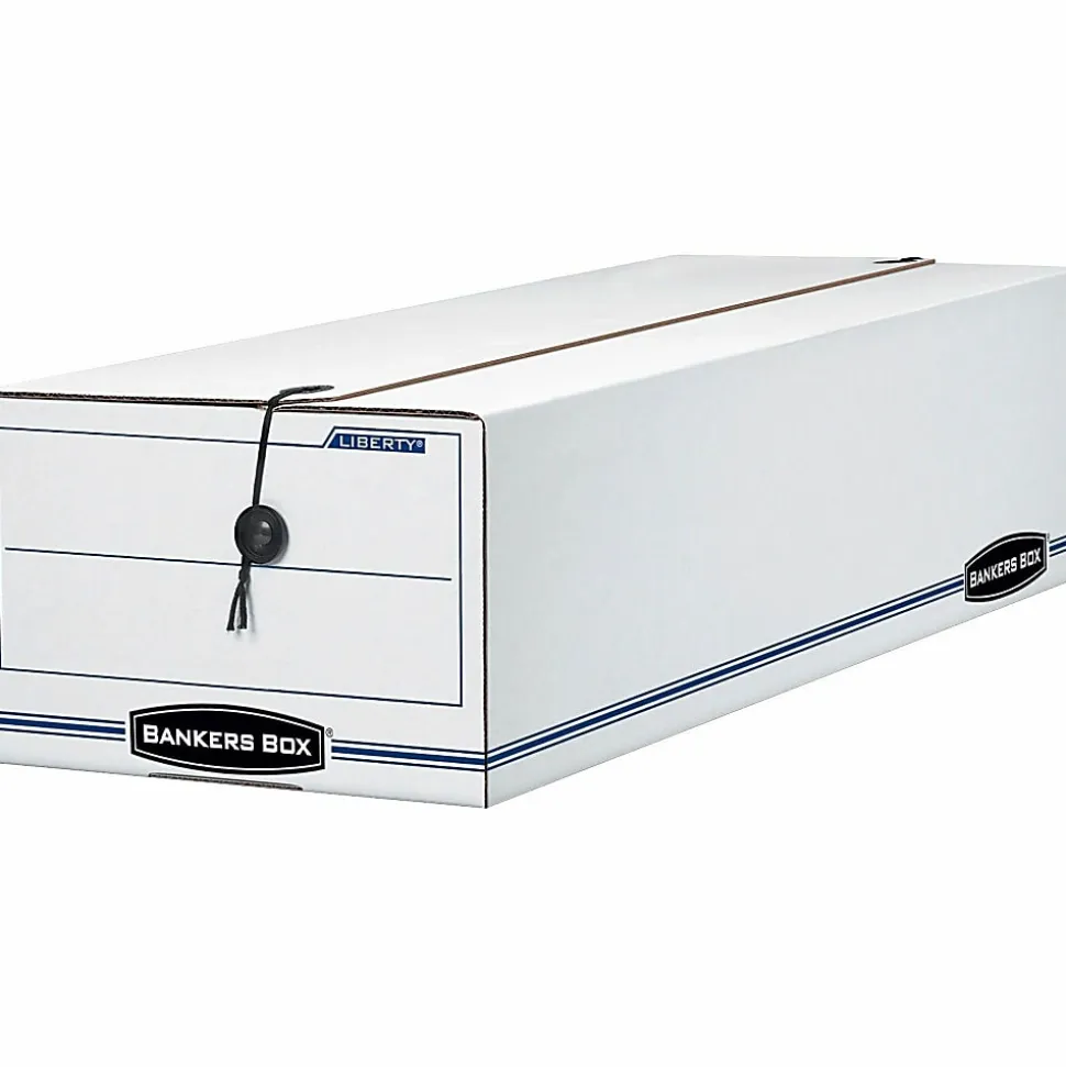 Bankers Box® Liberty® Corrugated Storage Boxes, 6 1/4" x 9 3/4" x 23 3/4", White/Blue, Case Of 12