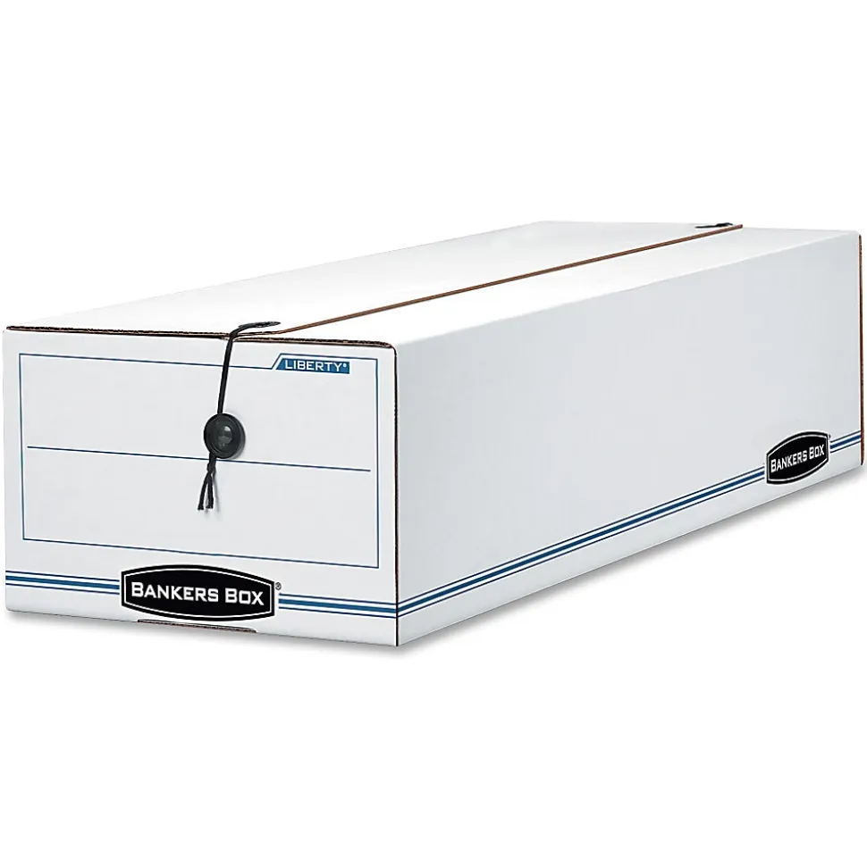 Bankers Box® Liberty® Corrugated Storage Boxes, 4 1/2" x 6 1/4" x 24", White/Blue, Case Of 12