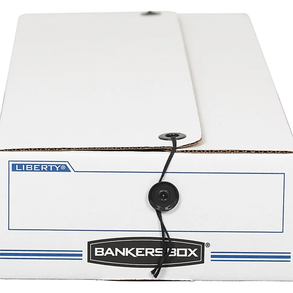 Bankers Box® Liberty® Corrugated Storage Boxes, 4 1/2" x 6 1/4" x 24", White/Blue, Case Of 12