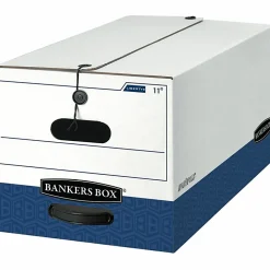 Bankers Box® Liberty® FastFold® Heavy-Duty Storage Boxes, Letter Size, White/Blue, 24“ x 15" x 10", Case Of 4 - 0001103