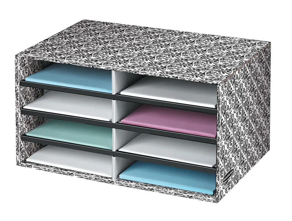 Bankers Box Literature Sorter, 10 1/4" x 19 1/2" x 12 3/8", White/Black Brocade