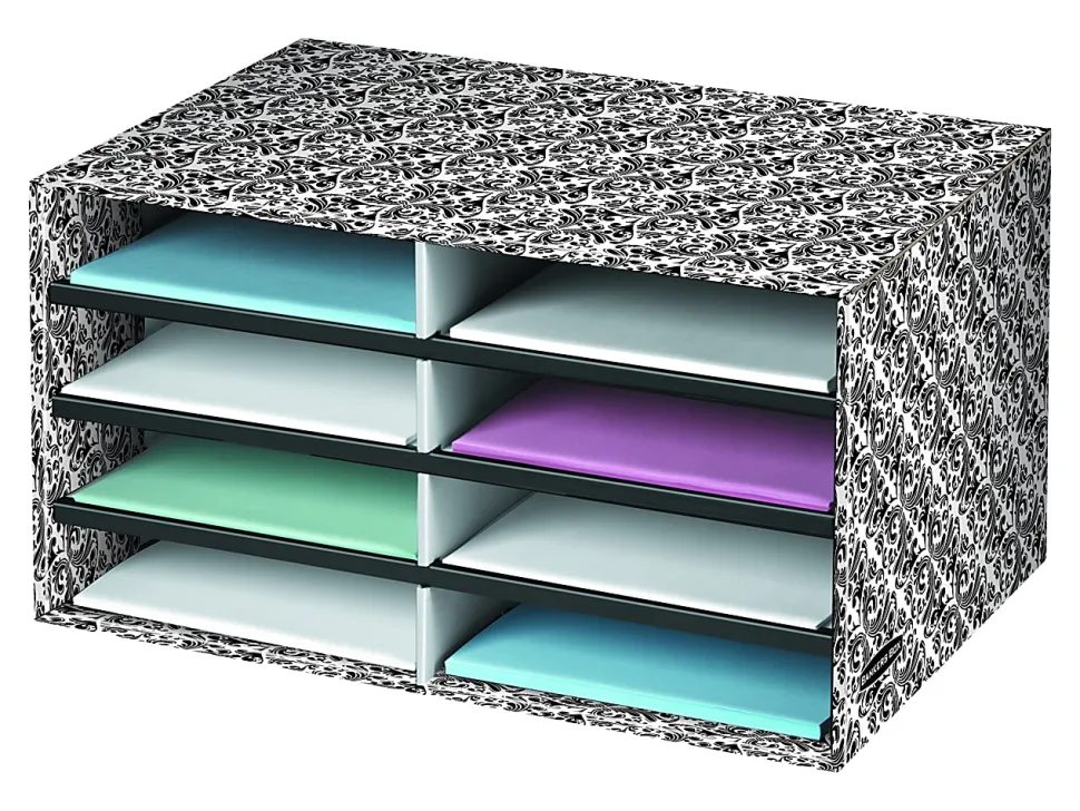 Bankers Box Literature Sorter, 10 1/4" x 19 1/2" x 12 3/8", White/Black Brocade