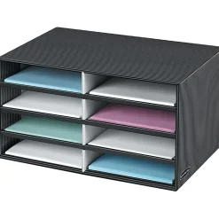 Bankers Box Literature Sorter, 10 1/4" x 19 1/2" x 12 3/8", Black/Gray Pinstripe