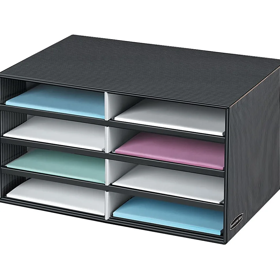 Bankers Box Literature Sorter, 10 1/4" x 19 1/2" x 12 3/8", Black/Gray Pinstripe