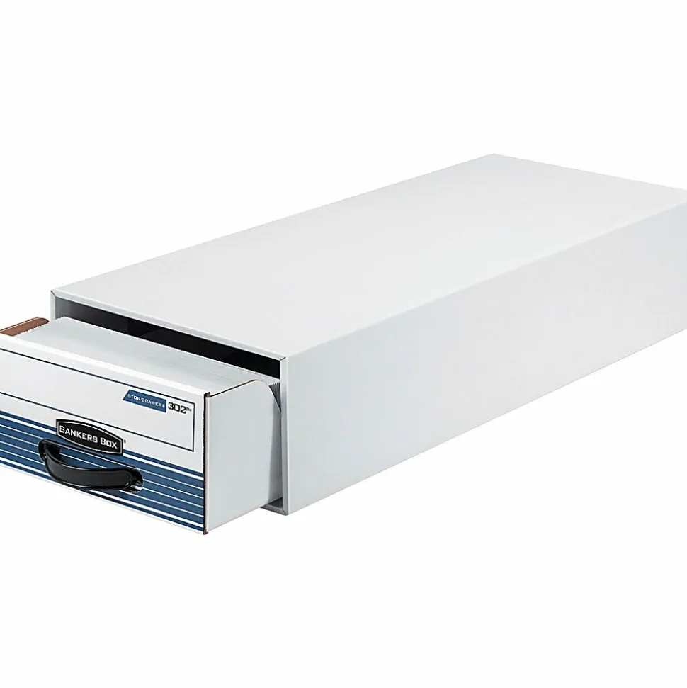 Bankers Box® Medium-Duty Storage Drawers, 5 1/4" x 10 1/2" x 25 1/4", White/Blue, Case Of 12