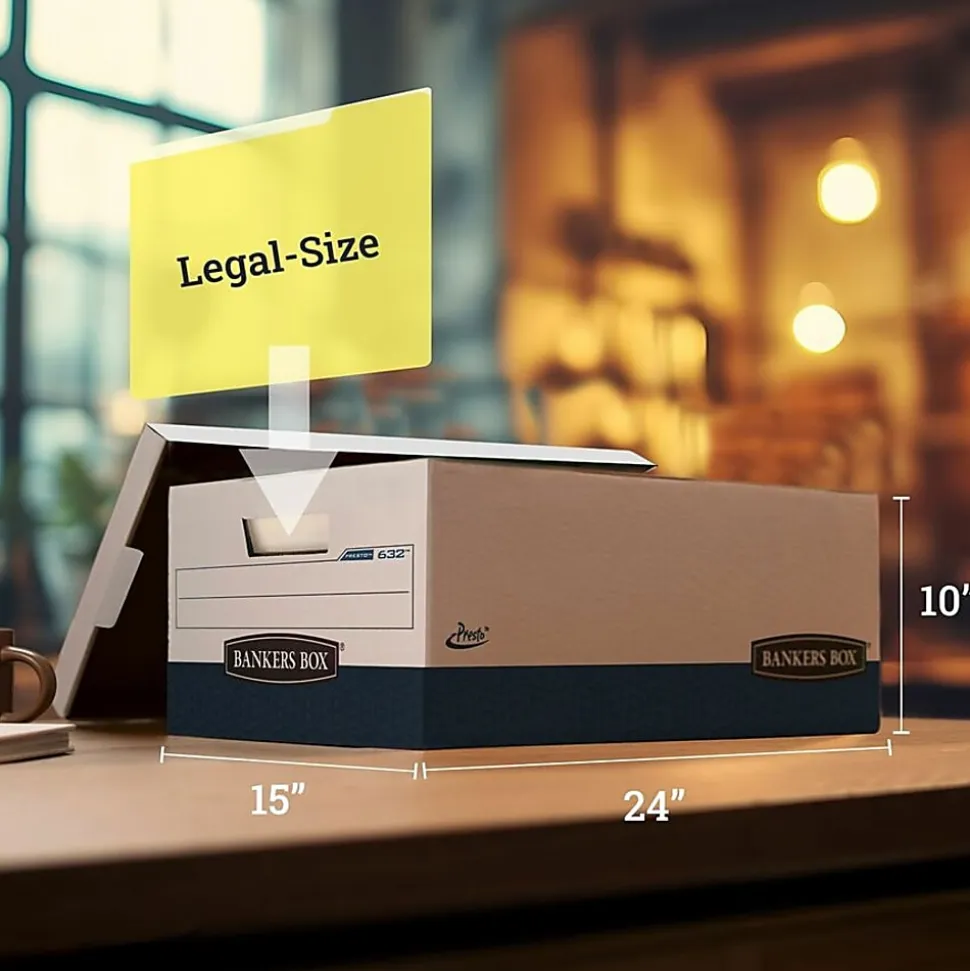 Bankers Box® Presto™ Heavy-Duty Storage Boxes With Lift-Off Lids, Letter/Legal Size, 24" x 15" x 10", 60% Recycled, Case Of 12