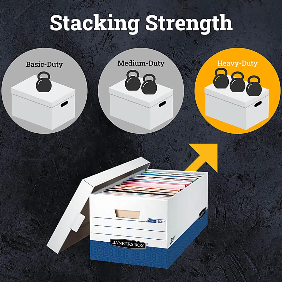 Bankers Box® Presto™ Heavy-Duty Storage Boxes, Letter Size, 24" x 12" x 10", White/Blue, Case Of 12 - 0063610