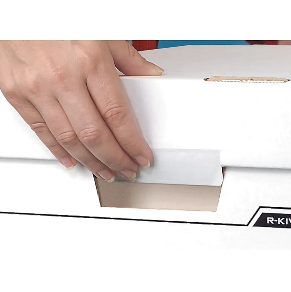 Bankers Box R Kive® DividerBox™ Heavy-Duty FastFold® File Storage Boxes, Letter/Legal Size, 10"H x 12“W x 15"D, White/Blue, Case Of 12 - 83601
