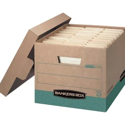 Bankers Box® R Kive® FastFold® BAA Compliant Heavy-Duty Storage Boxes, Letter/Legal Size, 15“D x 12" x 10", Kraft/Green, Case Of 12 - 12775