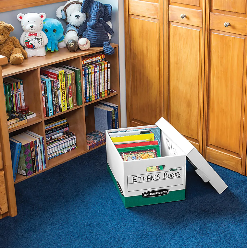 Bankers Box® R Kive® Heavy-Duty Storage Boxes, Letter/Legal Size, 15" x 12" x 10", White/Green, Case Of 12 - 07241