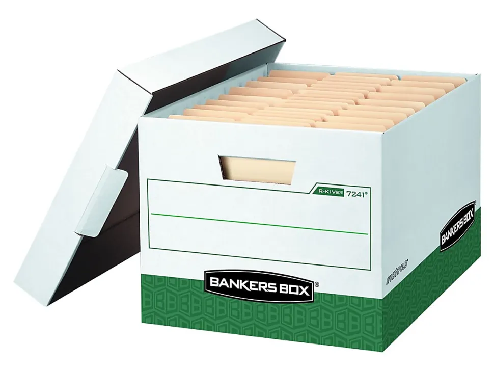 Bankers Box® R Kive® Heavy-Duty Storage Boxes, Letter/Legal Size, 15" x 12" x 10", White/Green, Case Of 12 - 07241