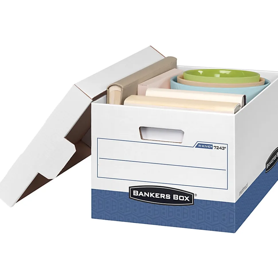 Bankers Box® R Kive® Heavy-Duty Storage Boxes, Letter/Legal Size, 10" x 12" x 15" Liters, White/Blue, 20Pk - 0724314