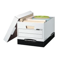 Bankers Box® R Kive® Heavy-Duty Storage Boxes, Letter/Legal Size, 15" x 12" x 10", White/Black, Case Of 12 - 00724