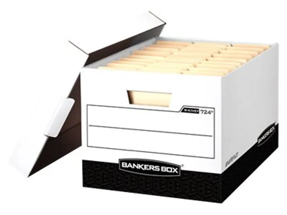 Bankers Box® R Kive® Heavy-Duty Storage Boxes, Letter/Legal Size, 15" x 12" x 10", White/Black, Case Of 12 - 00724