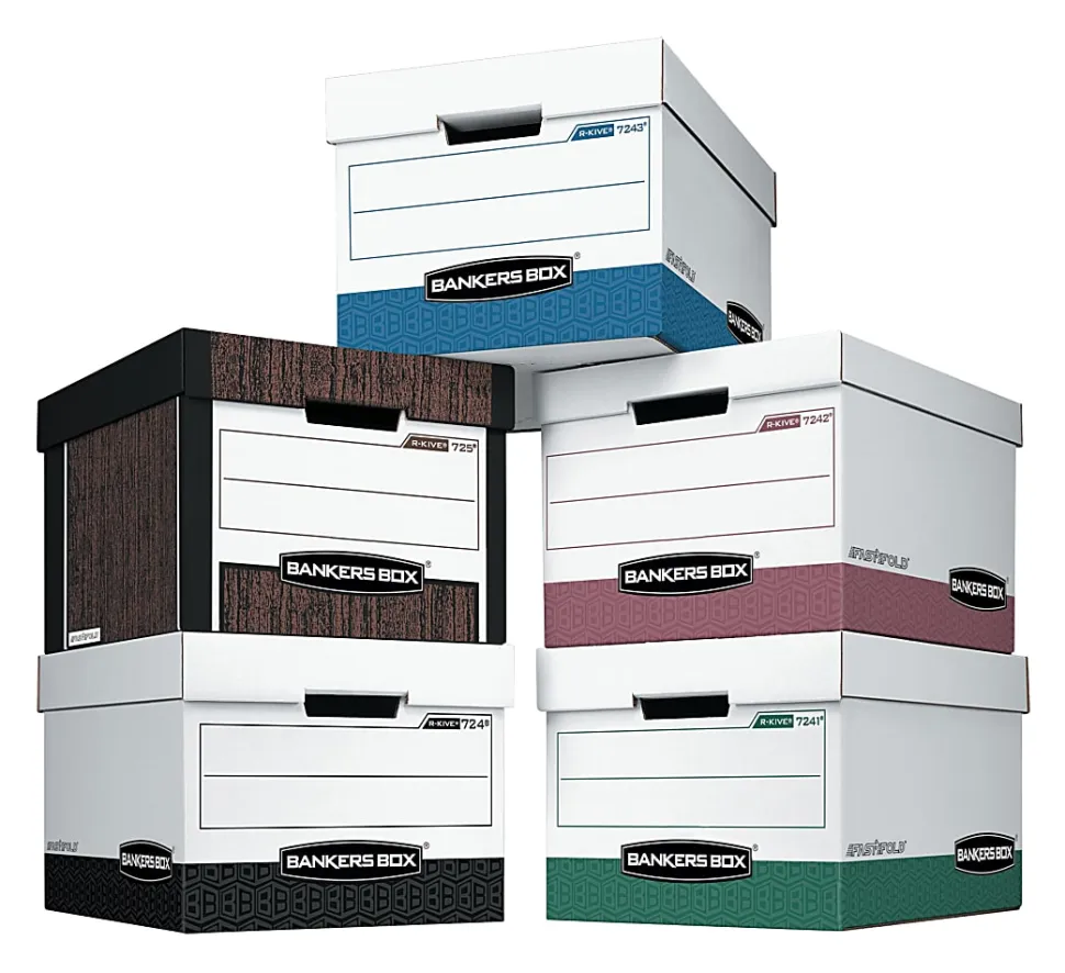 Bankers Box® R Kive® Heavy-Duty Storage Boxes, Letter/Legal Size, 15" x 12" x 10", White/Black, Case Of 12 - 00724