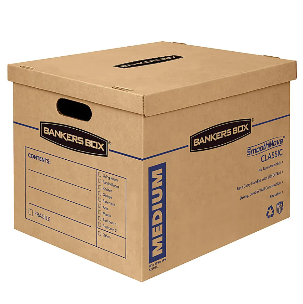 Bankers Box® SmoothMove™ Classic Moving Boxes, 19" x 15 1/2" x 14 1/2", Kraft, Pack Of 3