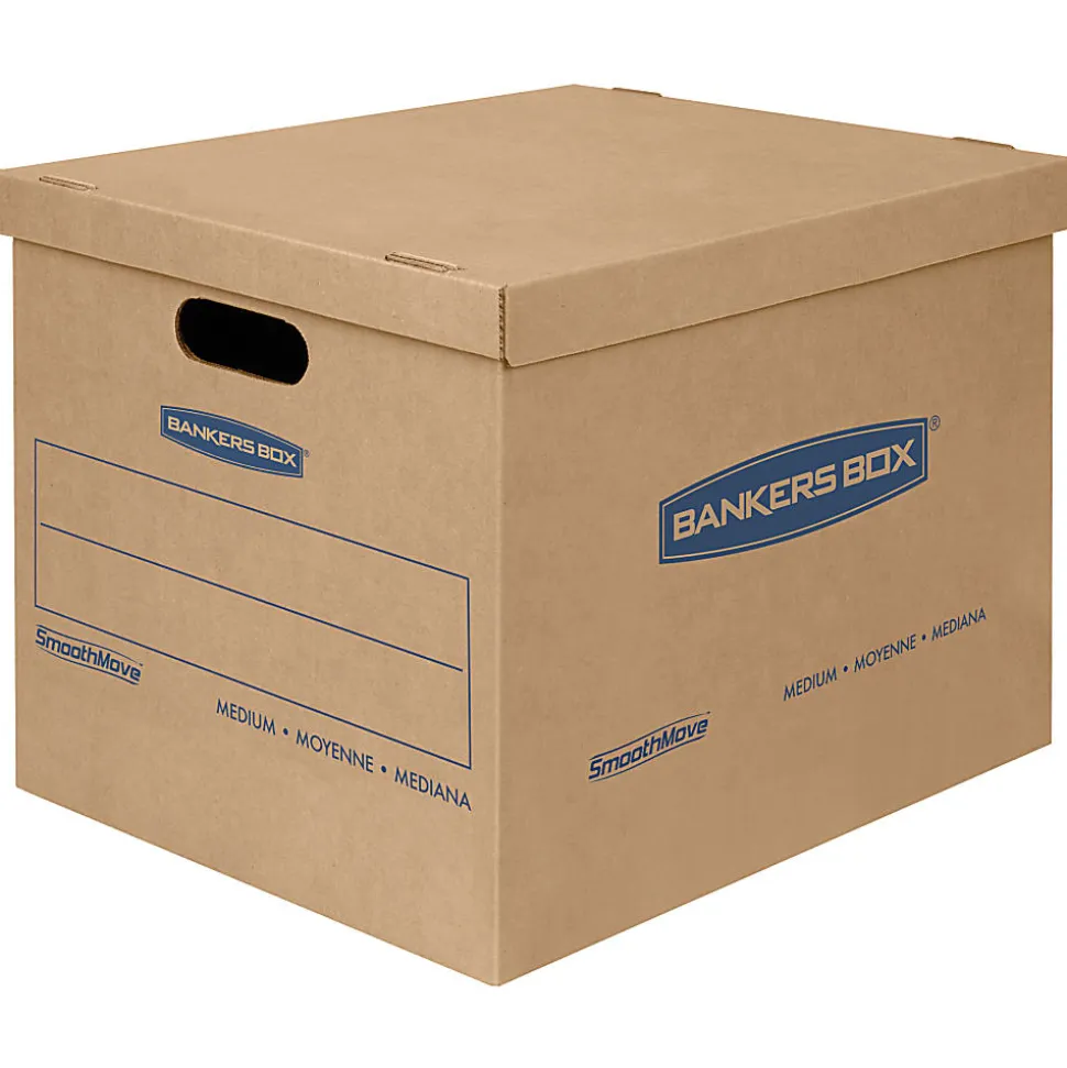 Bankers Box® SmoothMove™ Classic Moving & Boxes With Lift-Off Lids, 14" x 18" x 15", 85% Recycled, Kraft, Case of 8 Small/4 Medium