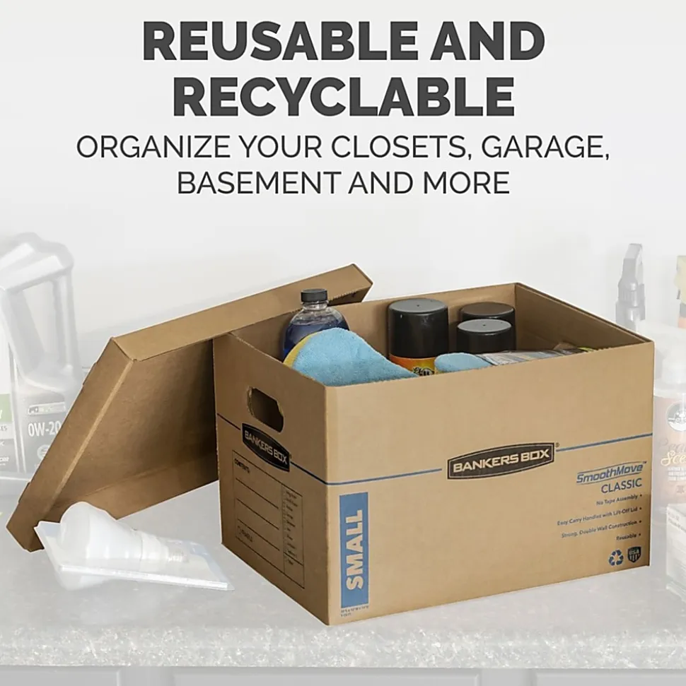 Bankers Box® SmoothMove™ Classic Moving & Boxes With Lift-Off Lids, 14" x 18" x 15", 85% Recycled, Kraft, Case of 8 Small/4 Medium
