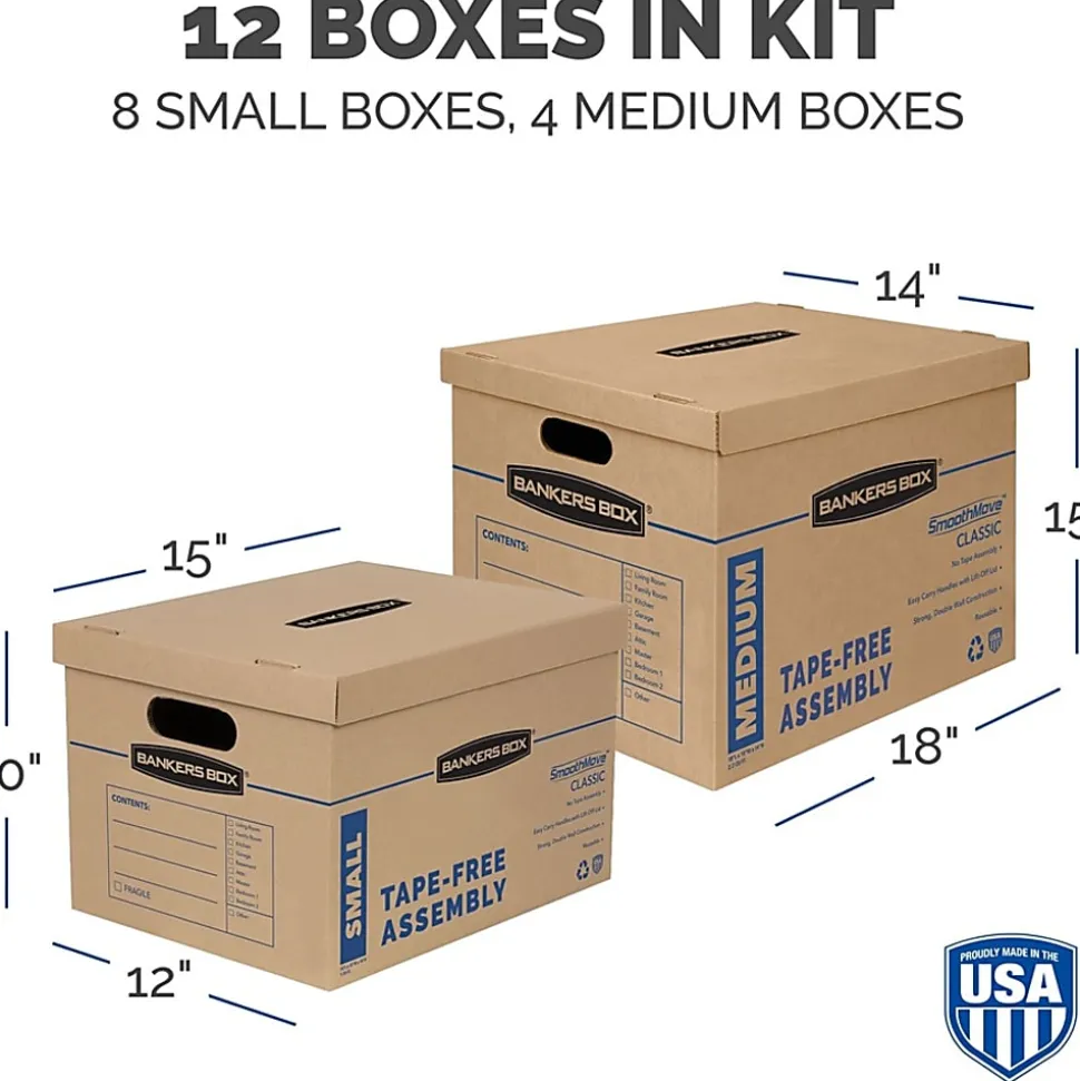 Bankers Box® SmoothMove™ Classic Moving & Boxes With Lift-Off Lids, 14" x 18" x 15", 85% Recycled, Kraft, Case of 8 Small/4 Medium