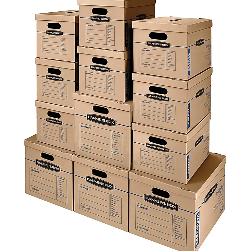Bankers Box® SmoothMove™ Classic Moving & Boxes With Lift-Off Lids, 14" x 18" x 15", 85% Recycled, Kraft, Case of 8 Small/4 Medium