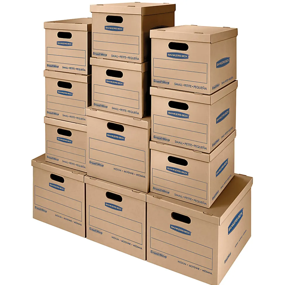 Bankers Box® SmoothMove™ Classic Moving & Boxes With Lift-Off Lids, 14" x 18" x 15", 85% Recycled, Kraft, Case of 8 Small/4 Medium