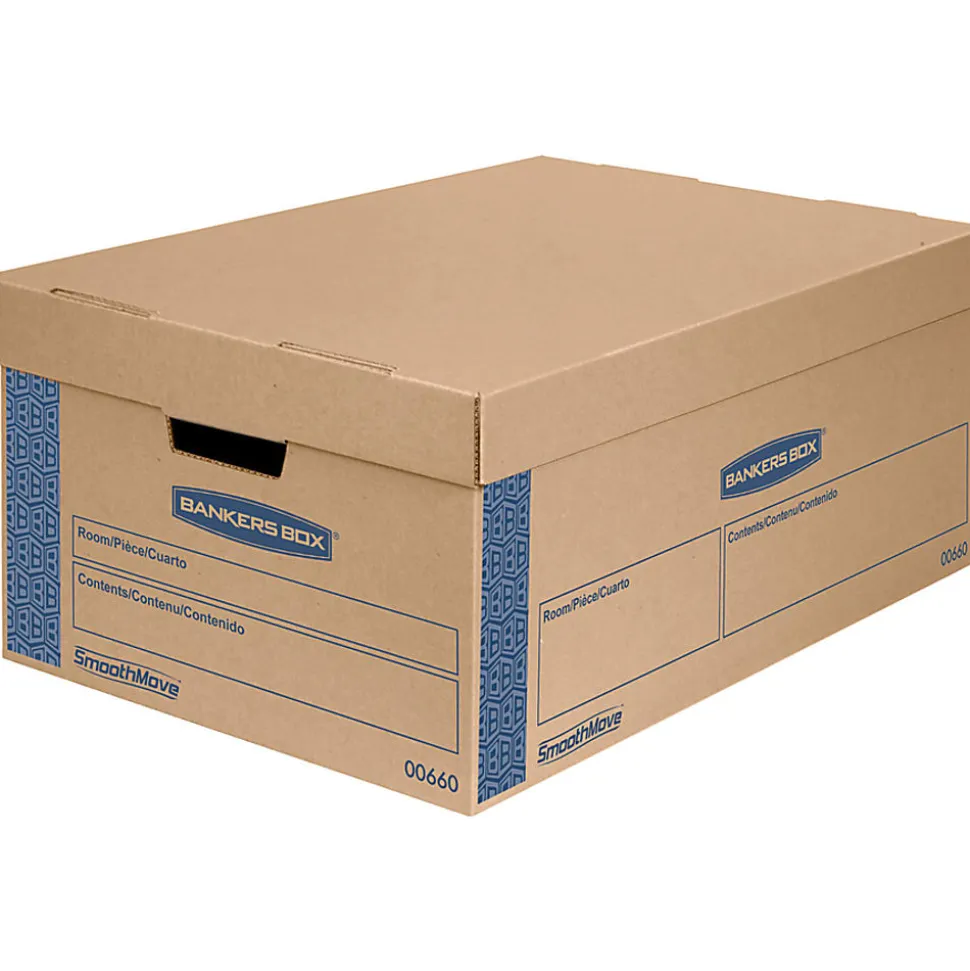 Bankers Box® SmoothMove™ Prime Lift-Off Lid Moving Boxes, Large, 24" x 15" x 10", Kraft/Blue, Pack Of 8