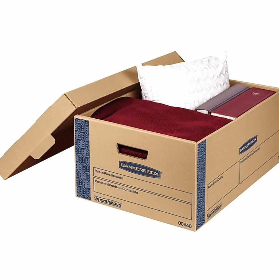 Bankers Box® SmoothMove™ Prime Lift-Off Lid Moving Boxes, Large, 24" x 15" x 10", Kraft/Blue, Pack Of 8