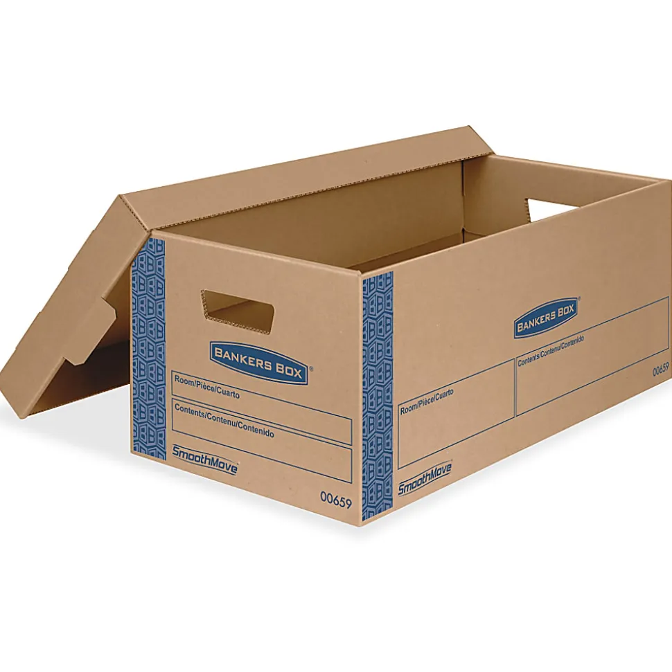 Bankers Box® SmoothMove™ Prime Lift-Off Lid Moving Boxes, Small, 24" x 12" x 10", Kraft/Blue, Pack Of 8