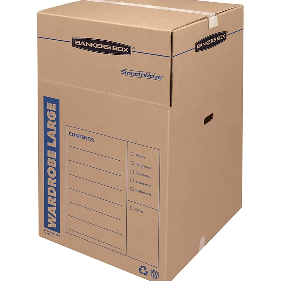 Bankers Box® SmoothMove™ Wardrobe Boxes, 40 1/4" x 24 3/8" x 24 3/8", Kraft, Case Of 3
