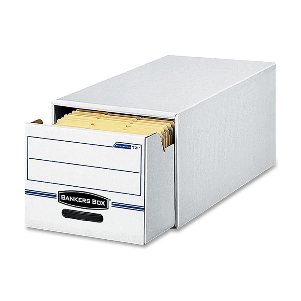 Bankers Box® Stor/Drawer® File, Letter Size, 11 1/2" x 14" x 25 1/2", White/Blue, Pack Of 6