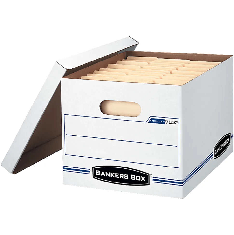 Bankers Box® Stor/File™ Boxes With Lift-Off Lids, Letter/Legal Size, 12 1/2" x 16 5/16" x 10 1/2", White, 4/Carton