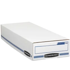 Bankers Box® Stor/File™ Check/Deposit Slip Storage Box With Flip-Top Closure, 24" x 9" x 4", 60% Recycled, White/Blue