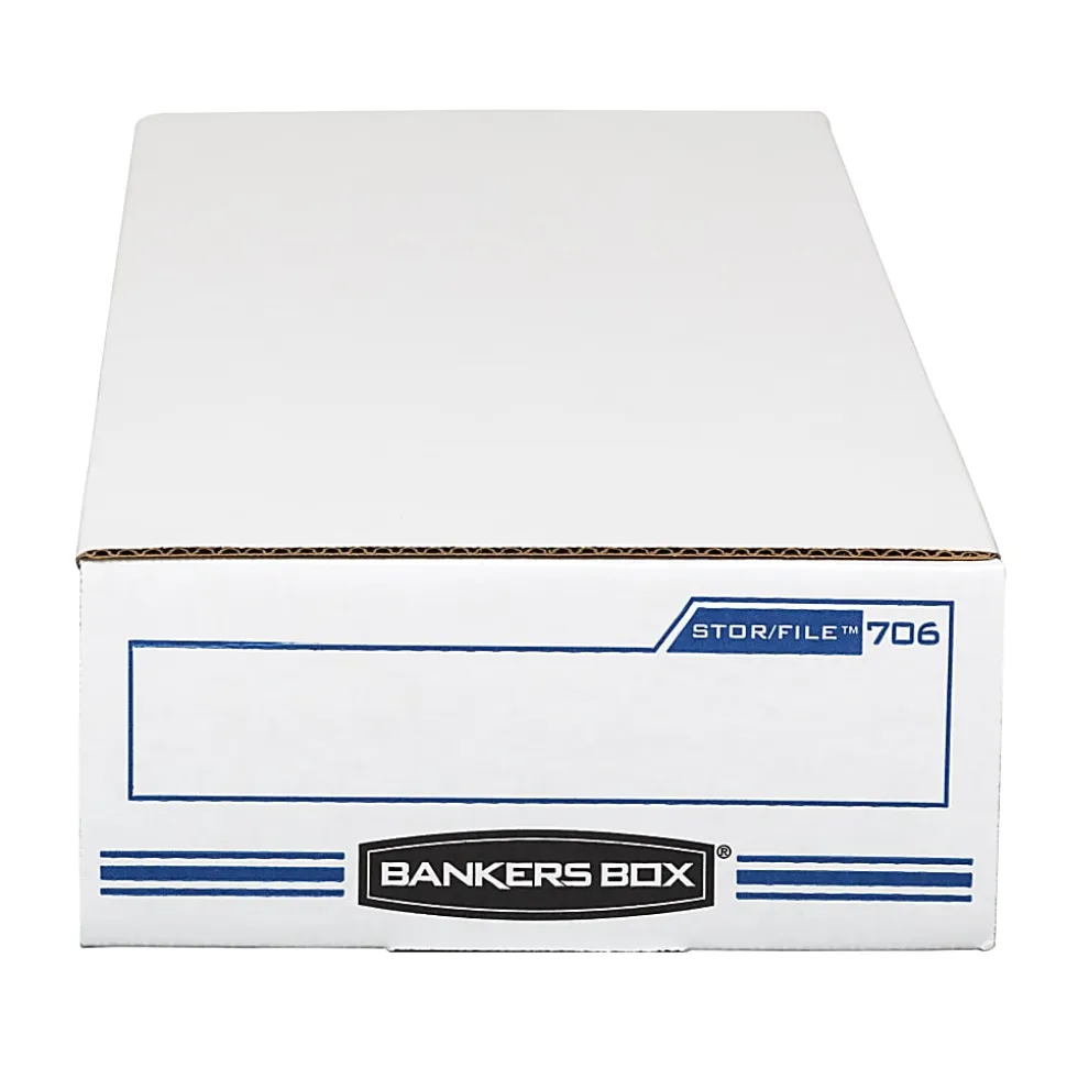 Bankers Box® Stor/File™ Check/Deposit Slip Storage Box With Flip-Top Closure, 24" x 9" x 4", 60% Recycled, White/Blue