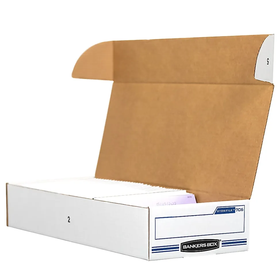Bankers Box® Stor/File™ Check/Deposit Slip Storage Box With Flip-Top Closure, 24" x 9" x 4", 60% Recycled, White/Blue