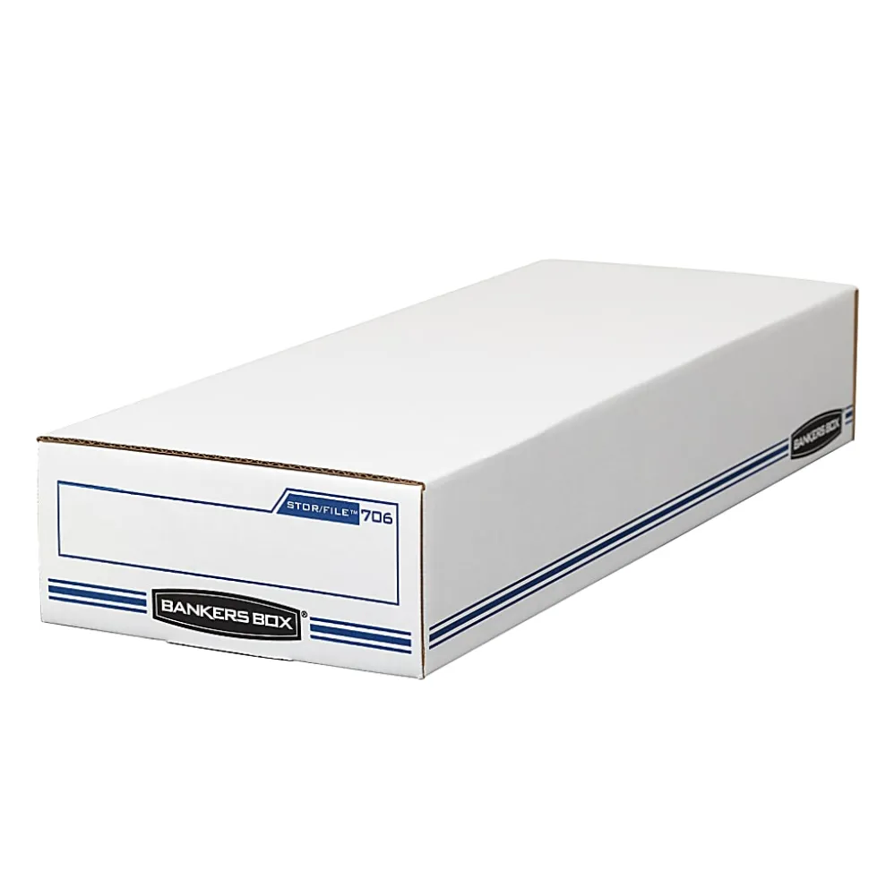 Bankers Box® Stor/File™ Check/Deposit Slip Storage Box With Flip-Top Closure, 24" x 9" x 4", 60% Recycled, White/Blue