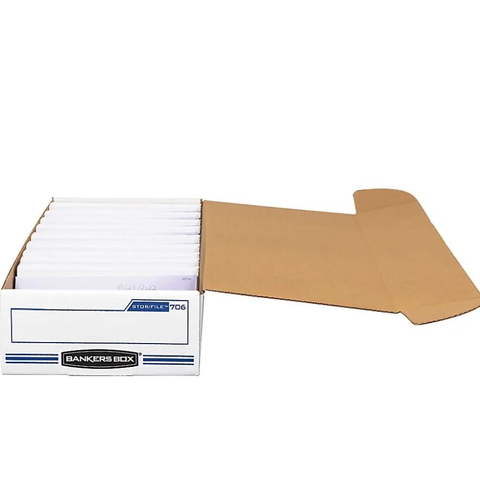 Bankers Box® Stor/File™ Check/Deposit Slip Storage Box With Flip-Top Closure, 24" x 9" x 4", 60% Recycled, White/Blue