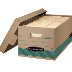 Bankers Box® Stor/File™ FastFold® Standard-Duty Storage Boxes With Lift-Off Lids, Letter Size, 24" x 12" x 10", 94% Recycled, Kraft/Green, Case Of 12