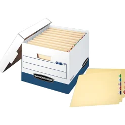 Bankers Box® Stor/File™ Max Lock Heavy-Duty Storage Boxes With Lift-Off Lids, Letter/Legal Size, White/Blue, Case Of 12