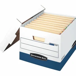 Bankers Box® Stor/File™ Max Lock Heavy-Duty Storage Boxes With Lift-Off Lids, Letter/Legal Size, White/Blue, Case Of 12