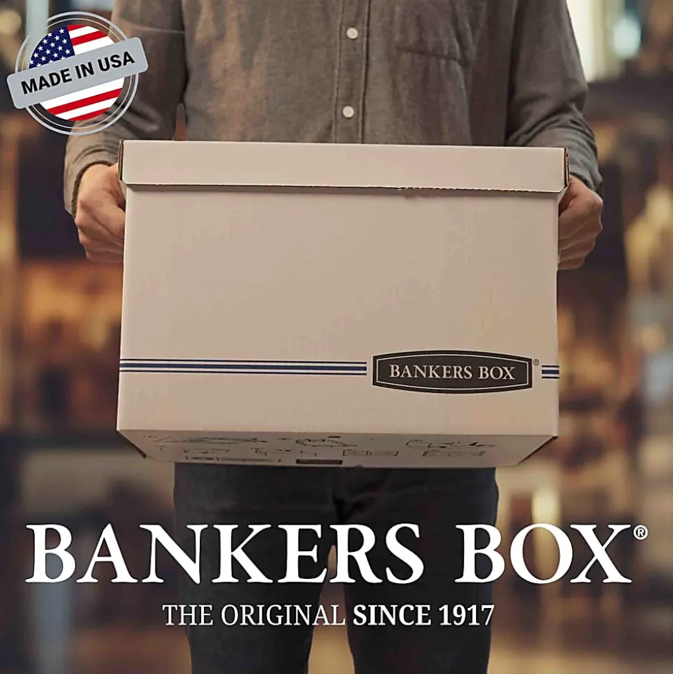 Bankers Box® Stor/File™ Medium-Duty Storage Boxes, Letter/Legal Size, 15" x 12" x 10", White/Blue, Case Of 12 - 00789