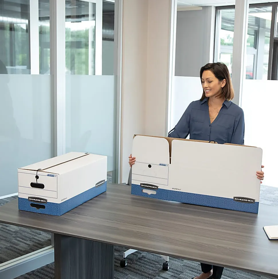 Bankers Box® Stor/File™ Medium-Duty Storage Boxes, Legal Size, 24" x 15" x 10", White/Blue, Case Of 12 - 70504