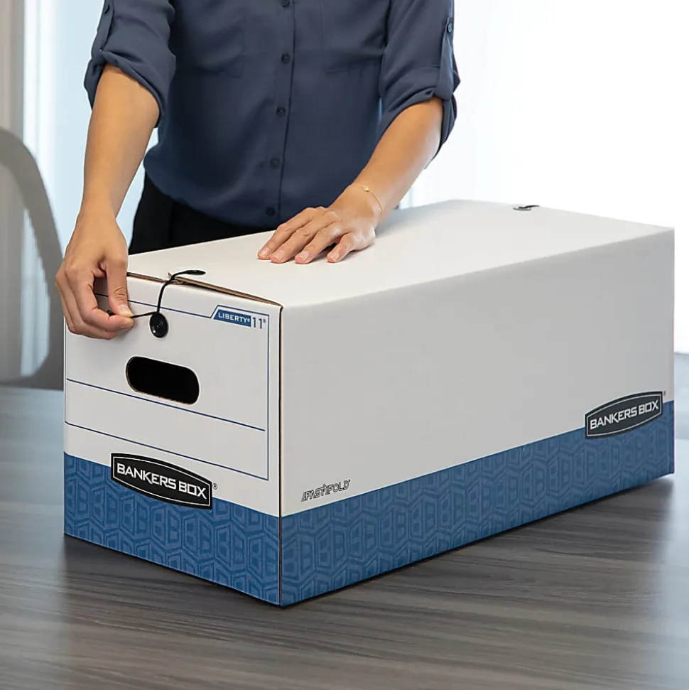 Bankers Box® Stor/File™ Medium-Duty Storage Boxes, Legal Size, 24" x 15" x 10", White/Blue, Case Of 12 - 70504