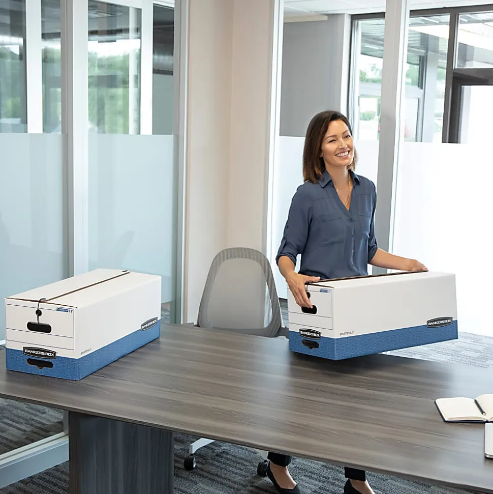 Bankers Box® Stor/File™ Medium-Duty Storage Boxes, Legal Size, 24" x 15" x 10", White/Blue, Case Of 12 - 70504