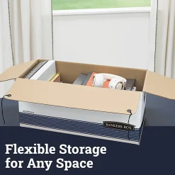 Bankers Box® Stor/File™ Medium-Duty Storage Boxes, Locking Lift-Off Lids & Built-In Handles, Legal Size, 60% Recycled, White/Blue, Case Of 3