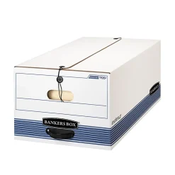 Bankers Box® Stor/File™ Medium-Duty Storage Boxes, Locking Lift-Off Lids & Built-In Handles, Legal Size, 60% Recycled, White/Blue, Case Of 3