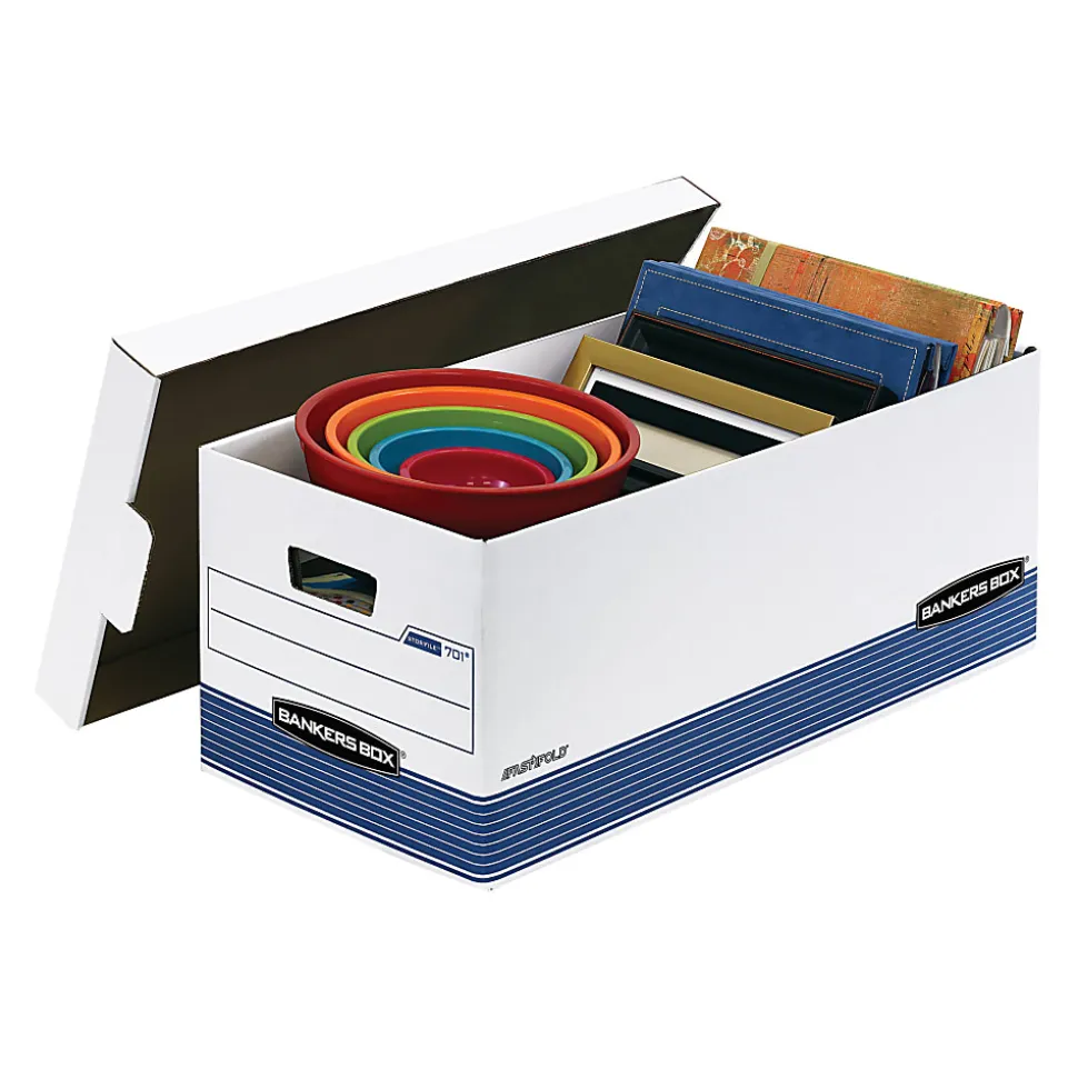 Bankers Box® Stor/File™ Medium-Duty Storage Boxes, Letter Size, 24" x 12" x 10", White/Blue, Case Of 4 - 70104