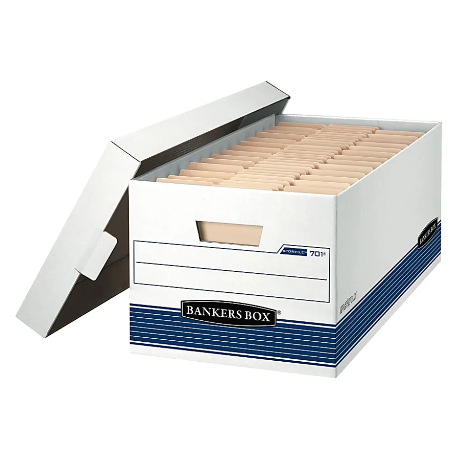 Bankers Box® Stor/File™ Medium-Duty Storage Boxes, Letter Size, 24" x 12" x 10", White/Blue, Case Of 4 - 70140FF