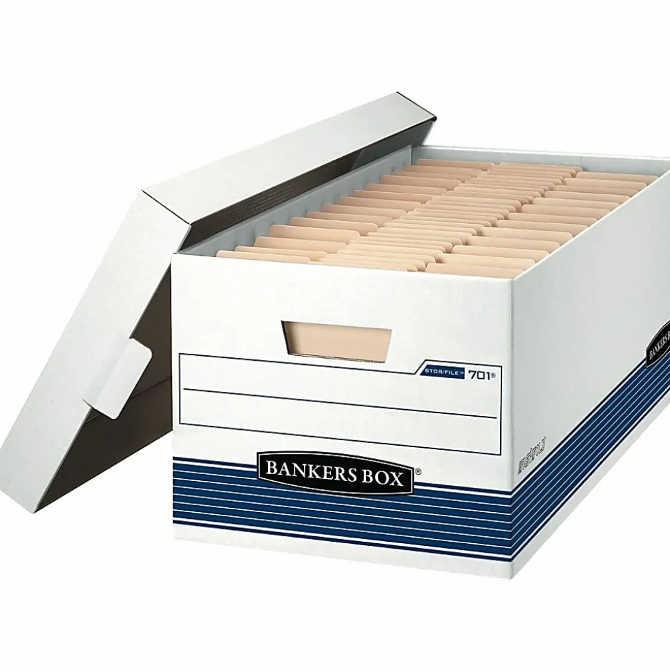 Bankers Box® Stor/File™ Medium-Duty Storage Boxes, Letter Size, 24" x 12" x 10", White/Blue, Case Of 4 - 70140FF