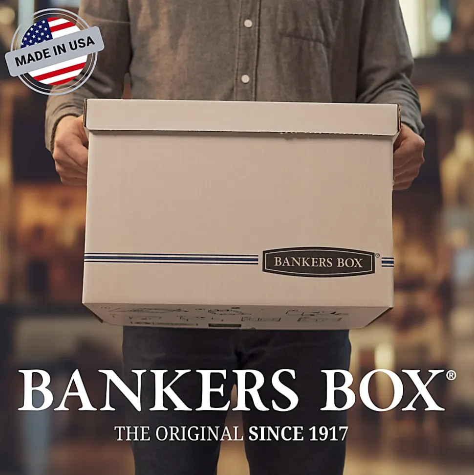 Bankers Box® Stor/File™ Medium-Duty Storage Boxes, Letter Size, 24" x 12" x 10", White/Blue, Case Of 4 - 70140FF