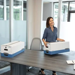 Bankers Box® Stor/File™ Medium-Duty Storage Boxes, Letter Size, 24" x 12" x 10", White/Blue, Case Of 4 - 70407